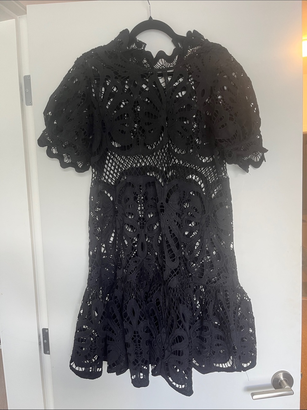 Solitaire Black Lace Midi Dress with Puff Sleeves